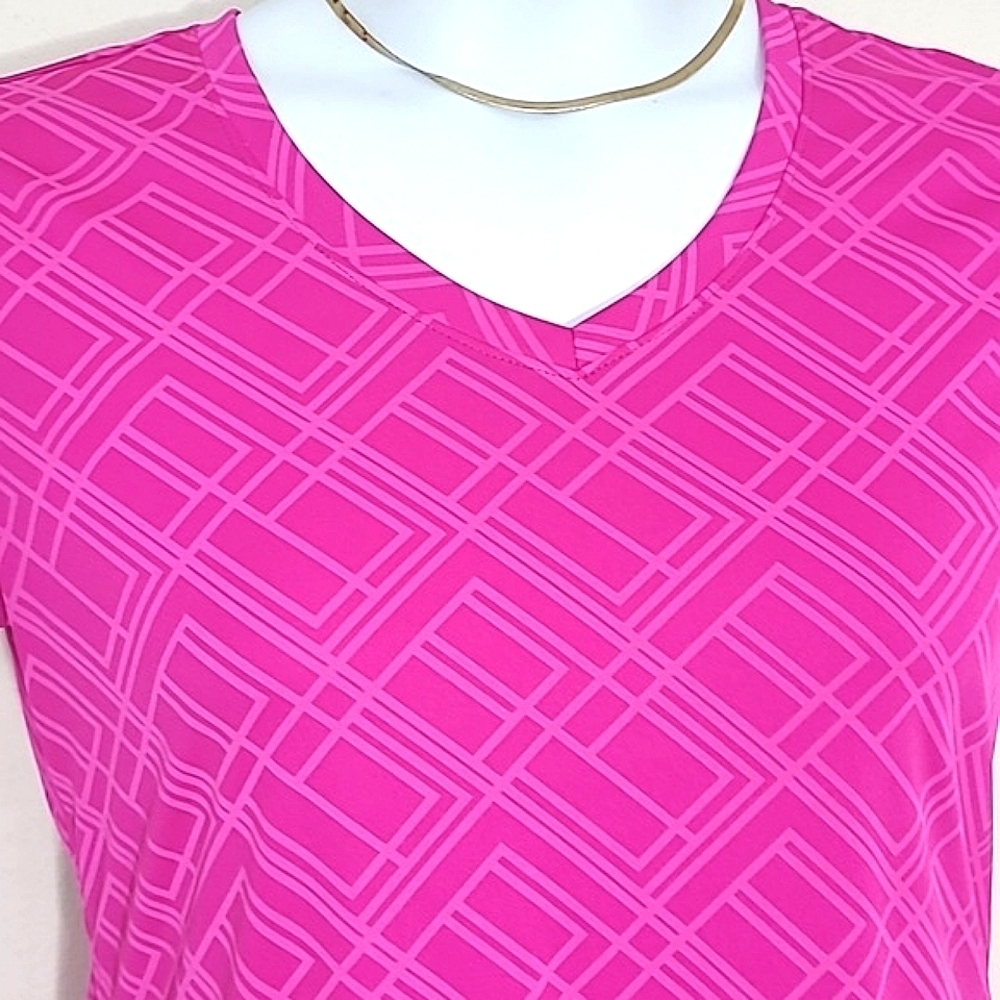T-shirt short sleeve v Neck Athletic geometric print Fuscia Bright Pink Workout